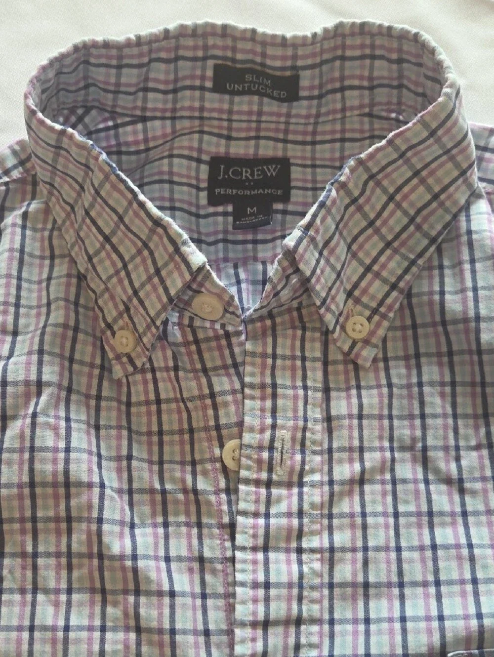 J. Crew Men’s Button-Down Plaid Shirt — White with Navy & Red